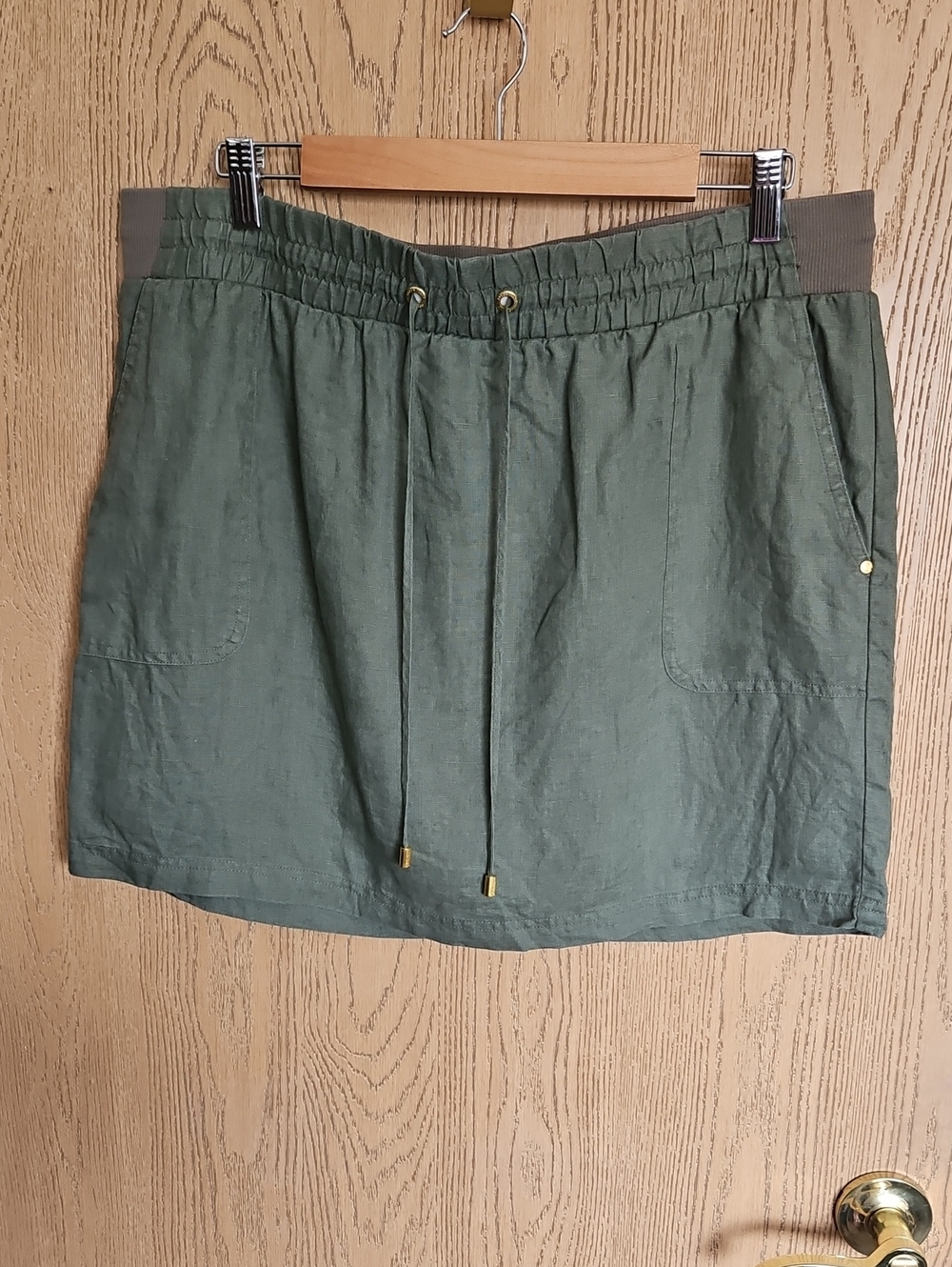 Ellen Tracy Olive Green Drawstring Mini Skirt
